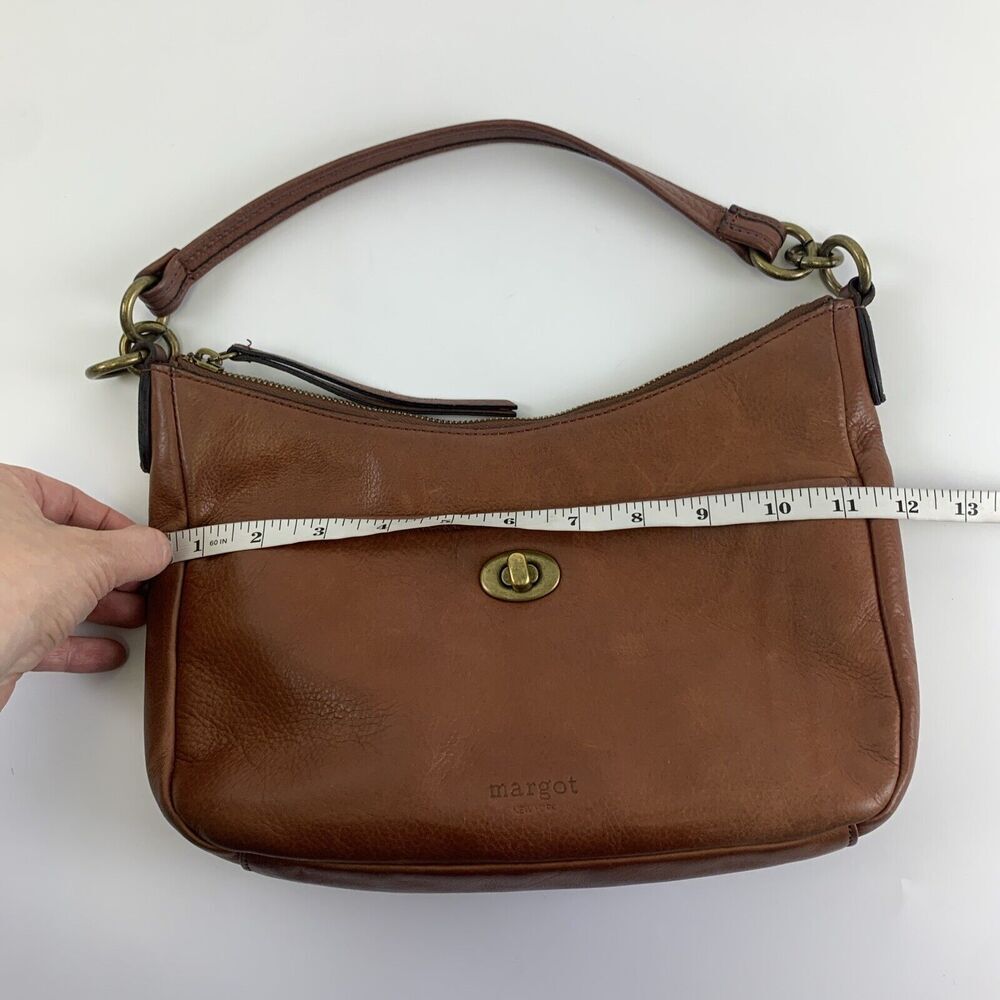 Margot Brown Leather Crossbody Top Handle Shoulder Purse Bag Turn Lock Pocket - Picture 12 of 14